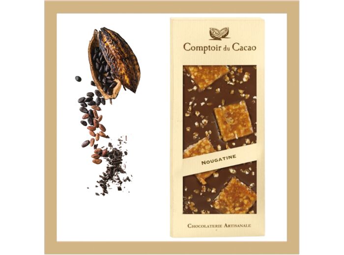 Tablette Chocolat Lait - Nougatine - 90gr - Comptoir Du Cacao.