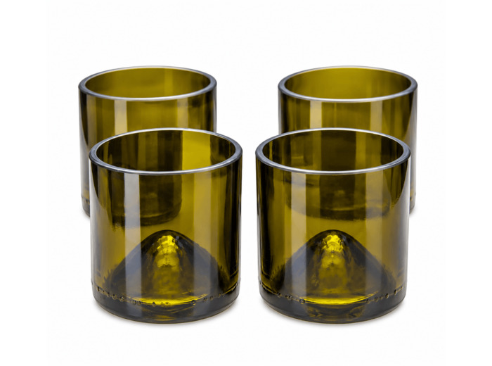 Lot 4 tasses à café artisanales en verre recyclé - Bouteille de vin