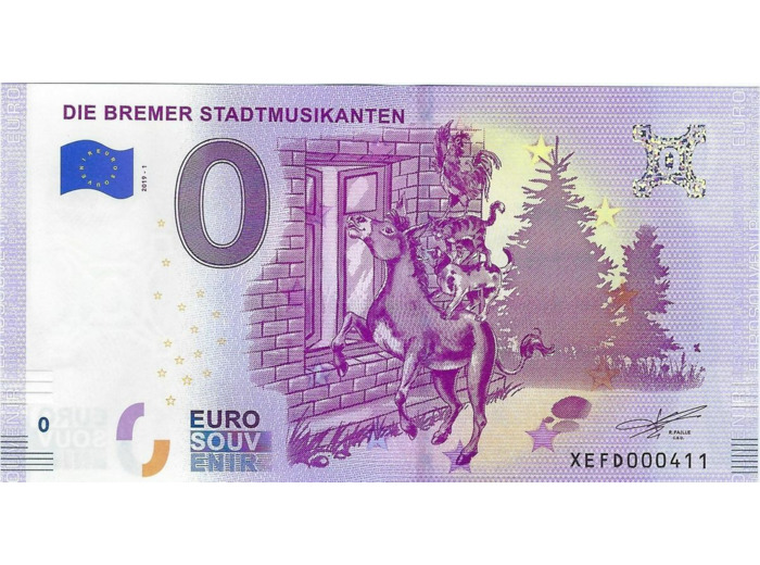 ALLEMAGNE 2019-1 DIE BREMER STADTMUSIKANTEN BILLET 0 EURO TOURISTIQUE NEUF