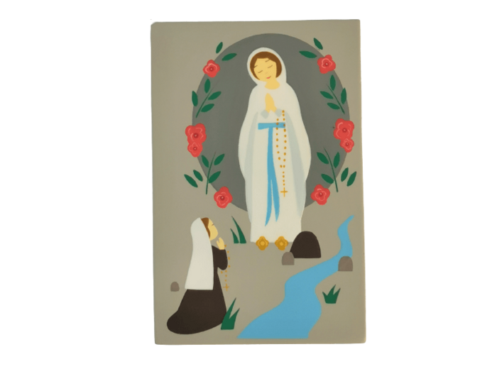 Cadre à poser ou mural Notre Dame de Lourdes 12x8cm Gris