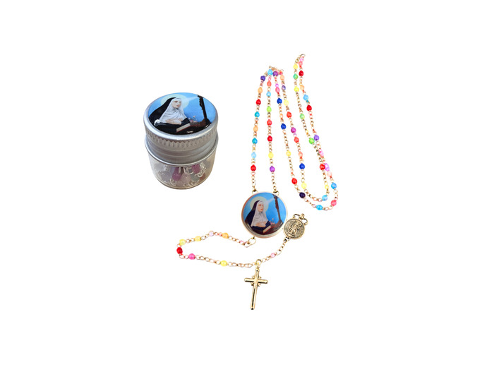 Chapelet Perles verre 2/3mm sur Chaine Argentée - SAINTE RITA