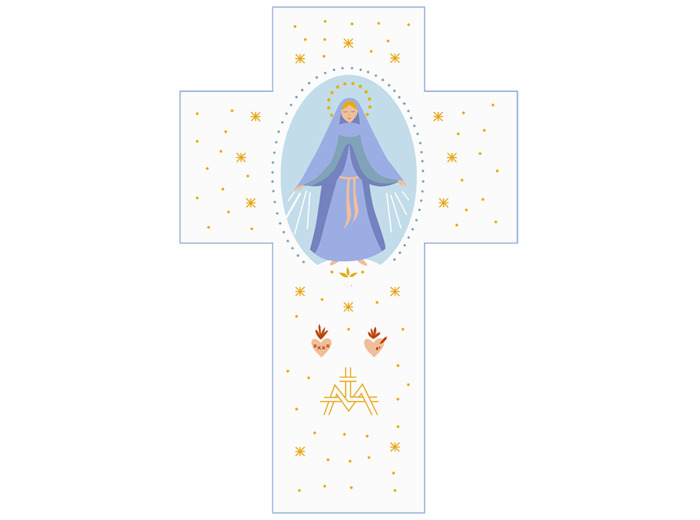 Croix Blanche Louange - Vierge Miraculeuse - 15x10cm