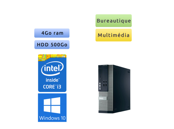 Dell Optiplex 390 SFF - Windows 10 - i3 4Go 500Go - Ordinateur Tour Bureautique PC