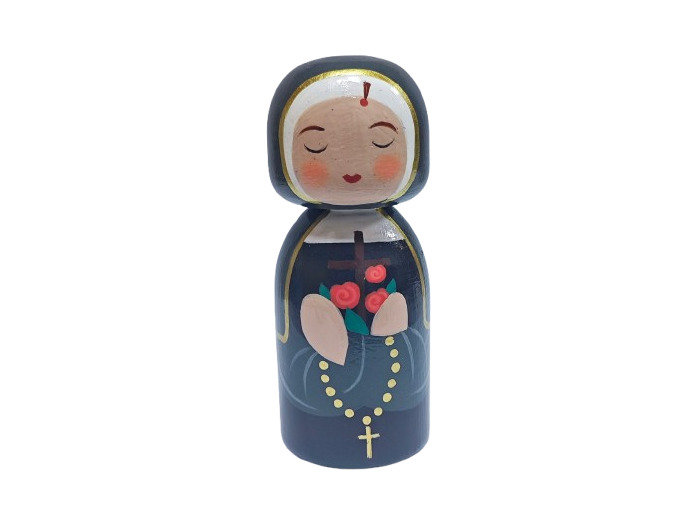 Statue Sainte Rita en bois tourné hauteur 10cm + Boîte