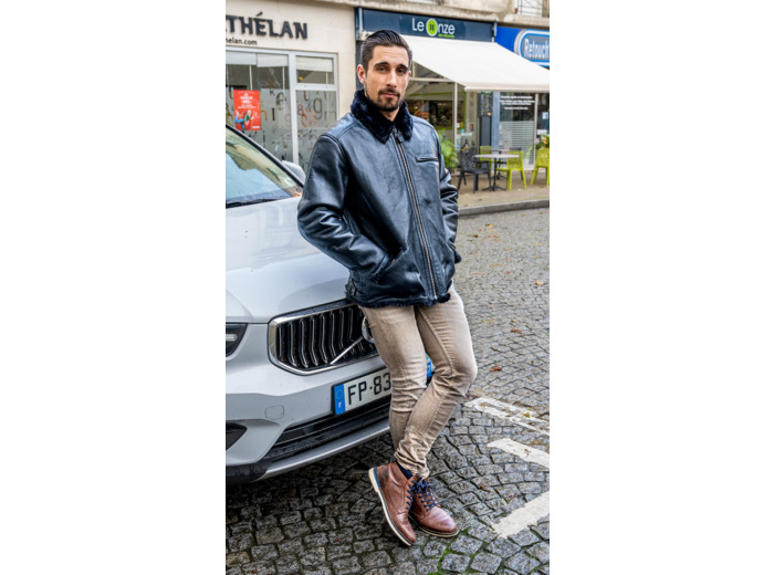 AM10004 Blouson aviateur homme cuir noir