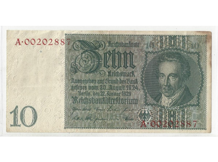 ALLEMAGNE 10 REICHMARK 22/01/1929 TTB (W180b)