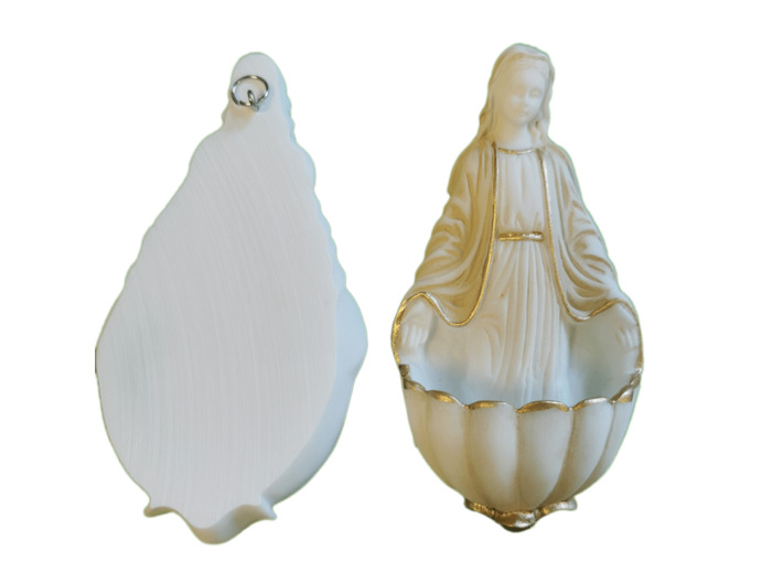 Bénitier Vierge Miraculeuse - Statue en albâtre 11cm -Beige et Or