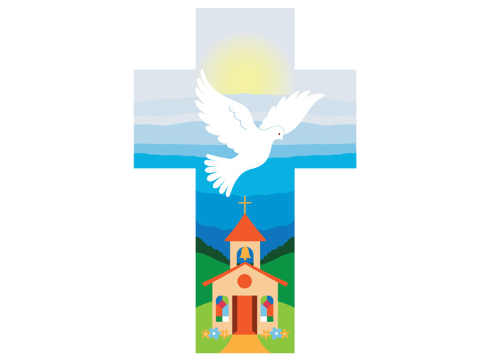 Croix Colombe et Eglise bleue 14x9cm