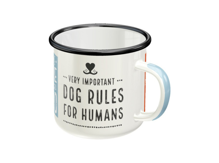 Mug émaillé rétro, Dog Rules – Cadeau pour propiétaire de chiens, Tasse de camping, 360 ml – Nostalgic-Art