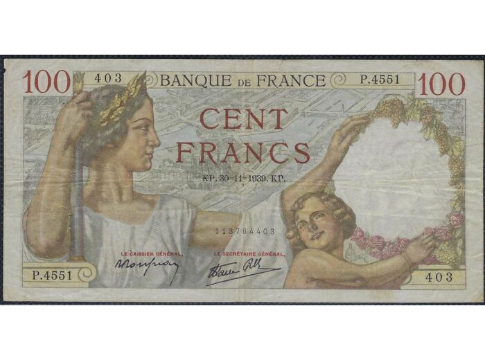 FRANCE 100 FRANCS SULLY 30-11-1939 P.4551 TTB