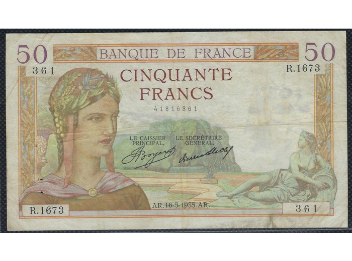 FRANCE 50 FRANCS CERES 16-5-1935 R.1673 TB+