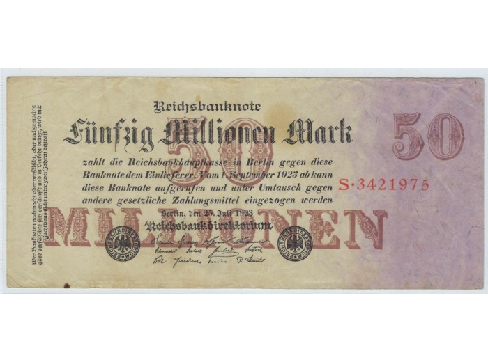 ALLEMAGNE 50 MILLION MARK SERIE S 25-07-1923 TTB