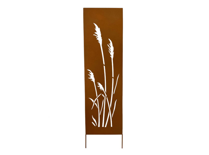 Panneau Décoratif de Jardin Roseaux en Fer Effet Rouille 30x120cm