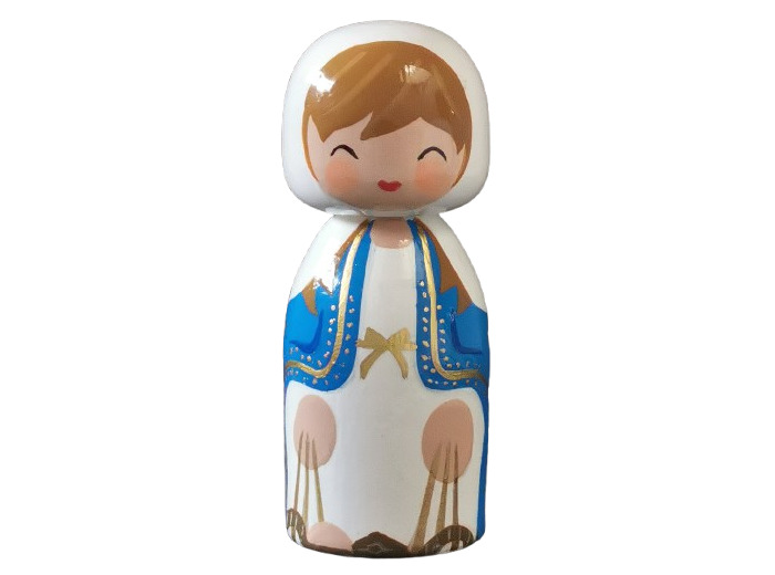 Statue Vierge Miraculeuse en bois tourné hauteur 10cm + Boîte