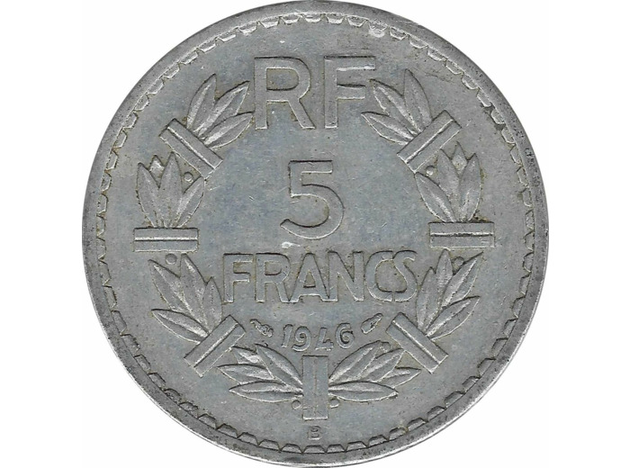 FRANCE 5 FRANCS LAVRILLIER ALU 1946 B TB+
