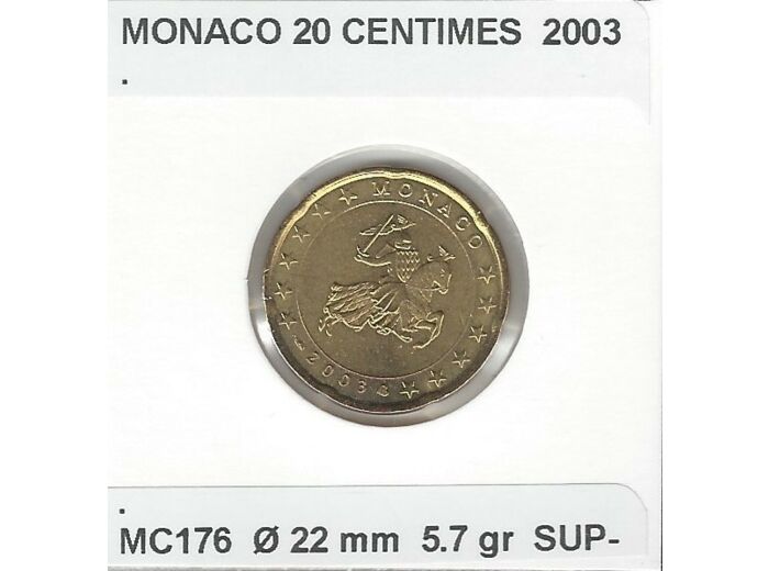 MONACO 2003 20 CENTIMES SUP-