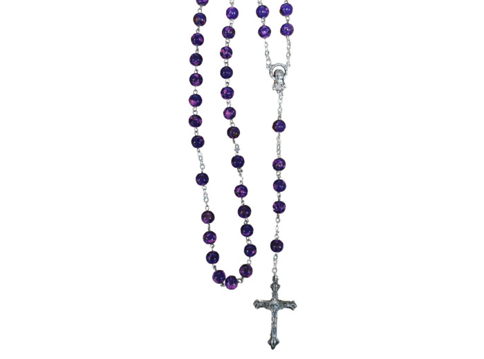 Chapelet en verre 6mm chaine argentée moucheté - MAUVE