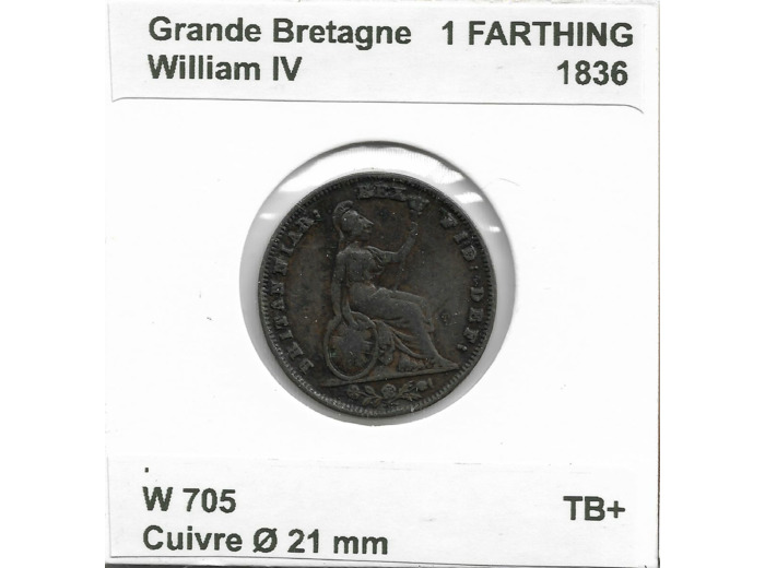 GRANDE BRETAGNE 1 FARTHING WILLIAM IV 1836 TB+