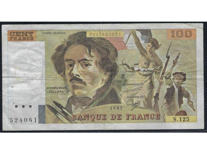 FRANCE 100 FRANCS DELACROIX 1987 SERIE S.125 TTB