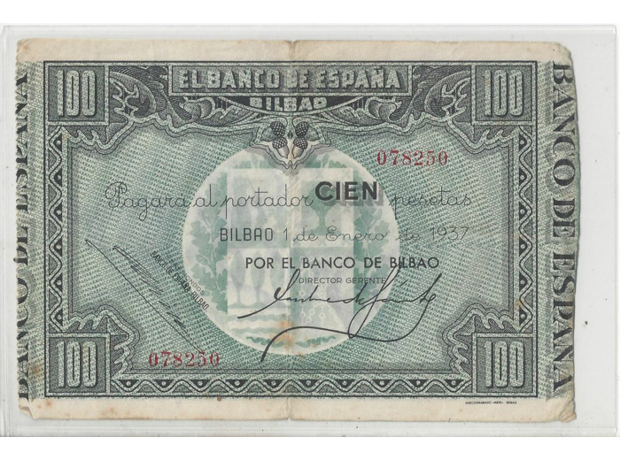 Espagne  SPAIN  BILBAO 100 PESETAS 01 01 1937 TB+