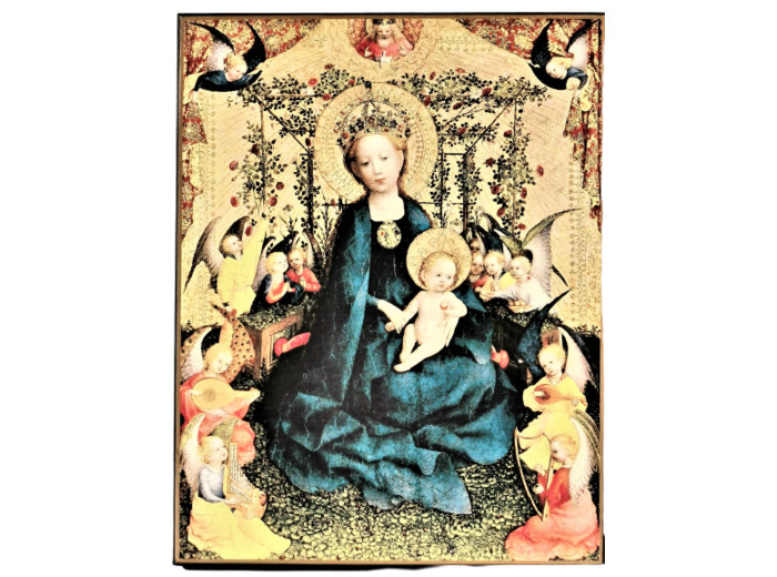 Icône plate MDF 10*14cm - VIERGE A LA TREILLE AVEC ROSES