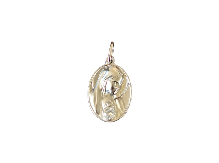 Médaille 19mm en Argent 925 + Zirconium- Sacré Coeur de Marie