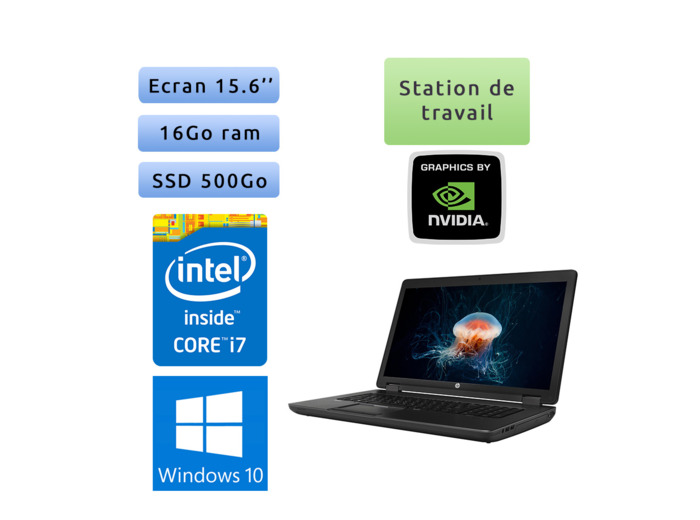 HP Zbook 15 G2 - Windows 10 - i7 16Go 500Go SSD - 15.6 - Webcam - K1100M - Station de Travail Mobile PC