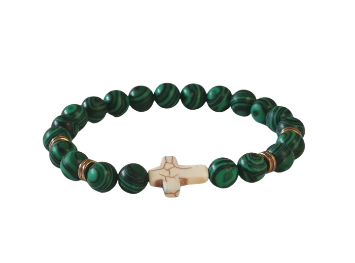BRACELET élastique 8mm en pierre véritable coloris Malachite Verte