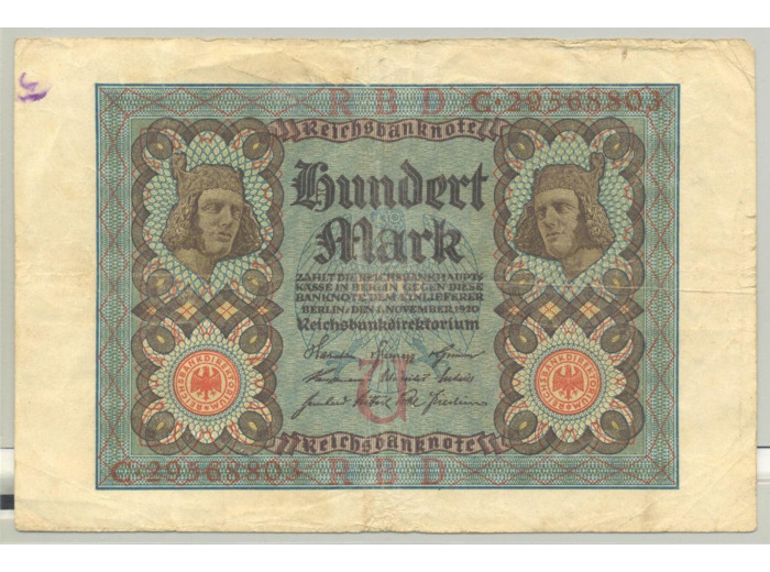 ALLEMAGNE 100 MARK 1-11-1920 SERIE C TB+