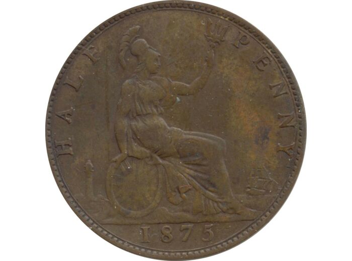 GRANDE BRETAGNE 1/2 PENNY VICTORIA 1875 TTB