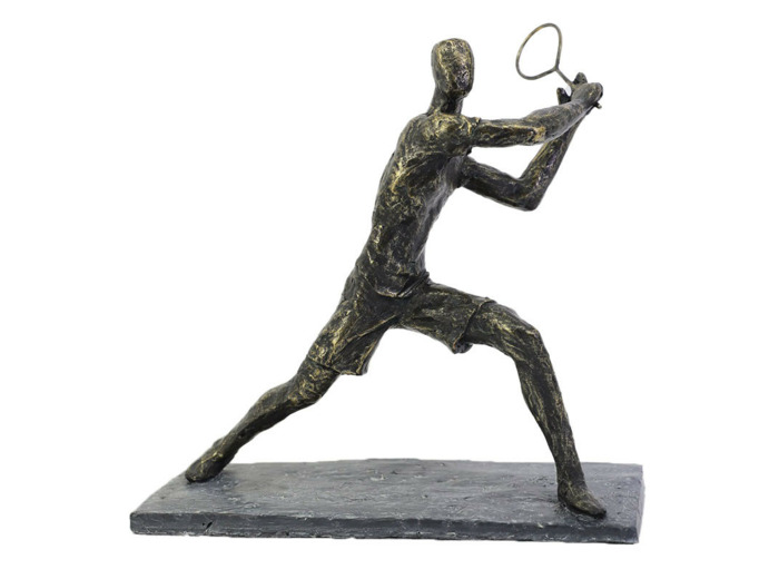 Joueur de tennis revers en résine sur base 28x18x26cm