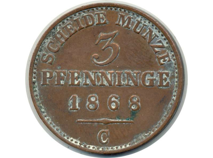 ALLEMAGNE PRUSSE 3 PFENNIG 1868 C TTB (W482)