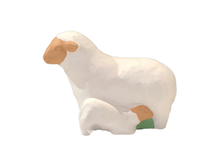 Brebis avec Agneau pour Crèche 20cm polychrome- Pierreline