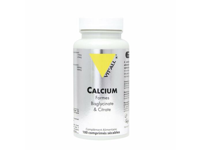 Calcium Formes Bisglycinate et Citrate-100 comprimés-Vit'all+