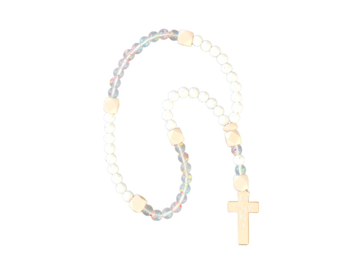 Chapelet Elastique - Silicone D8mm + Bois - Bicolore clair/blanc