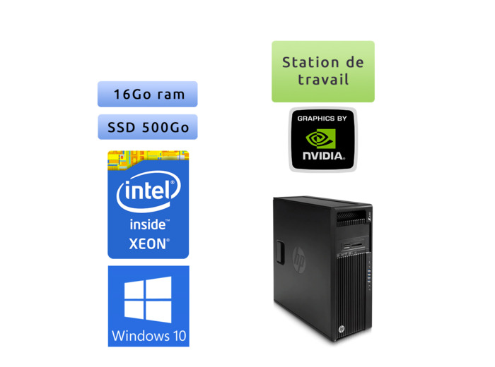 HP Workstation Z440 - Windows 10 - E5-1650 v3 16Go 500Go SSD - K4200 - grade B - Ordinateur Tour Workstation PC