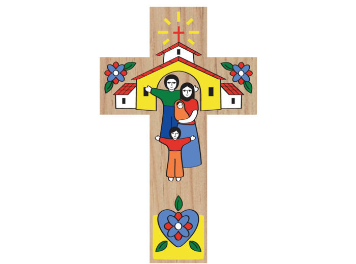 Croix en Teck 150x92x10mm - Dieu est ta Famille