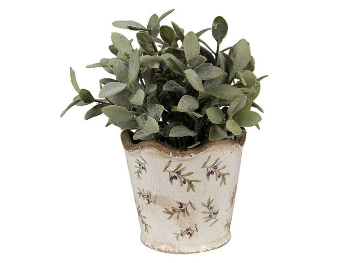 Pot de fleurs céramique beige motif olives 13x12x13cm