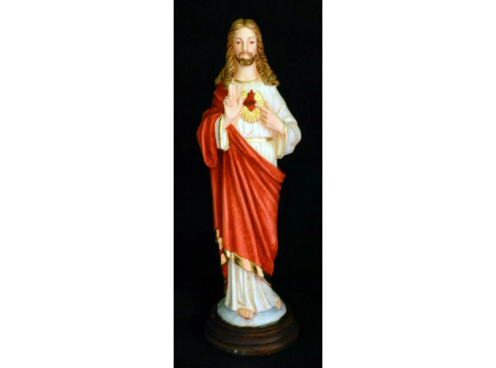 Sacré-Coeur de Jésus 25cm résine polychrome PEINTE MAIN