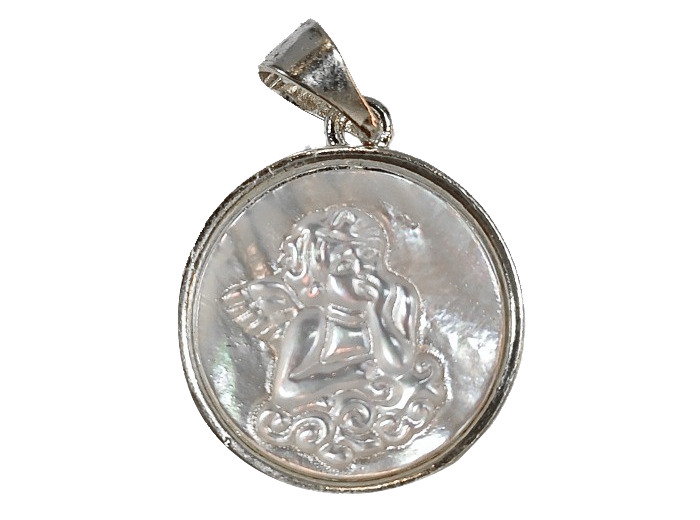Pendentif en Nacre Argenté 14mm - ANGE DE RAPHAËL