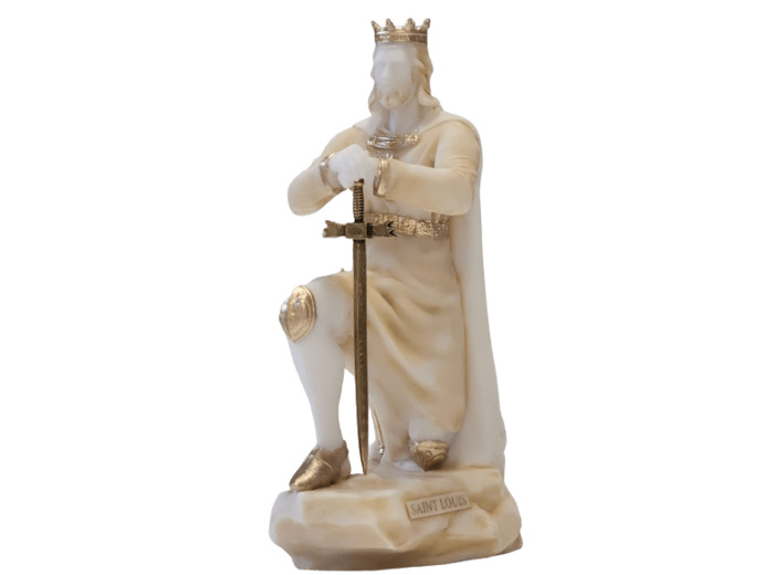 Saint Louis - Statue en albâtre 19cm - Beige et Or