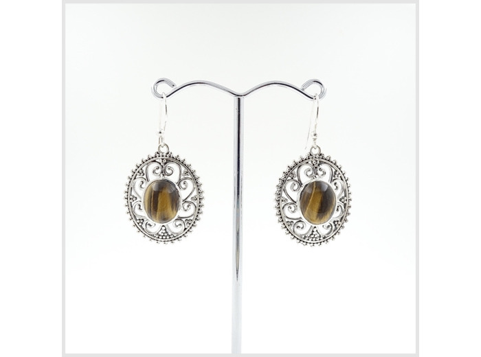 Boucles Oeil de Tigre en argent massif