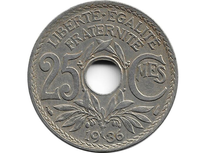 FRANCE 25 CENTIMES LINDAUER 1936 TTB