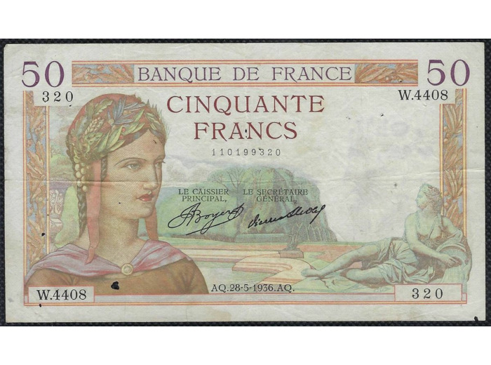 FRANCE 50 FRANCS CERES 28-5-1936 W.4408 TB