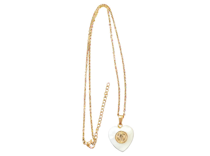 Pendentif Coeur Nacre 20mm  + Chaîne  Dorée Réglable - St Benoît