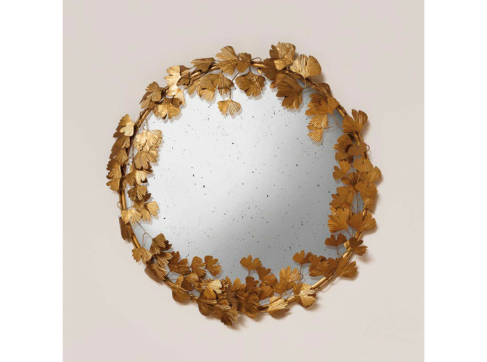 Miroir convexe feuilles de Ginkgo fer 58x58cm