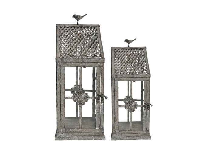 Ensemble 2 lanternes Birdy 15x15x41cm