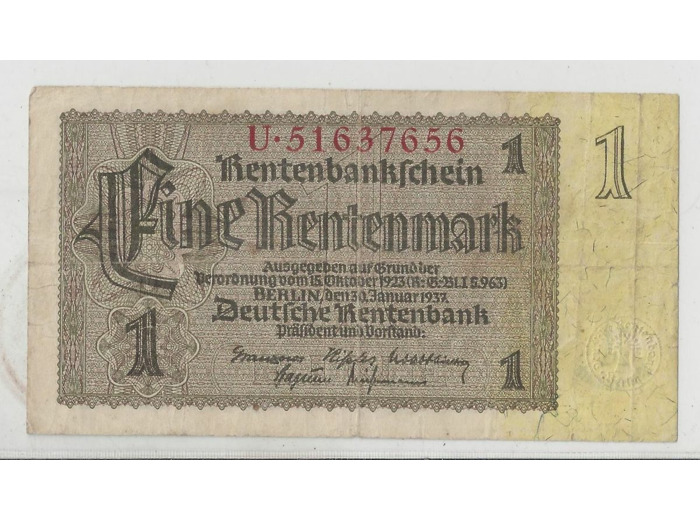 ALLEMAGNE 1 RENTENMARK 30 01 1937 TB+