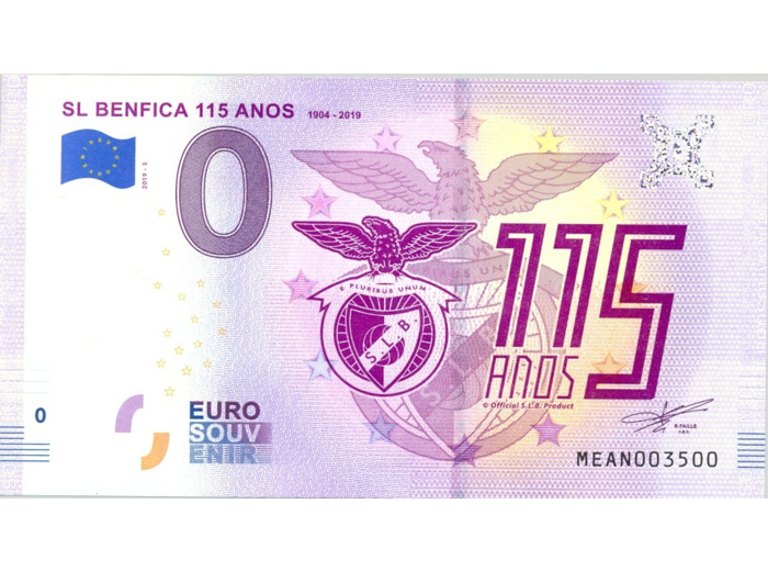 PORTUGAL 2019 -5 SL BENFICA 115 ANOS Numero 003500 0 EURO BILLET SOUVENIR