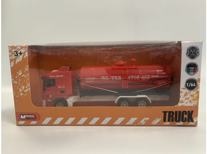 CAMION WATER STORAGE TANK TRUCK FIRE ALARM V8 MONDO MOTORS 1/64 BOITE D'ORIGINE